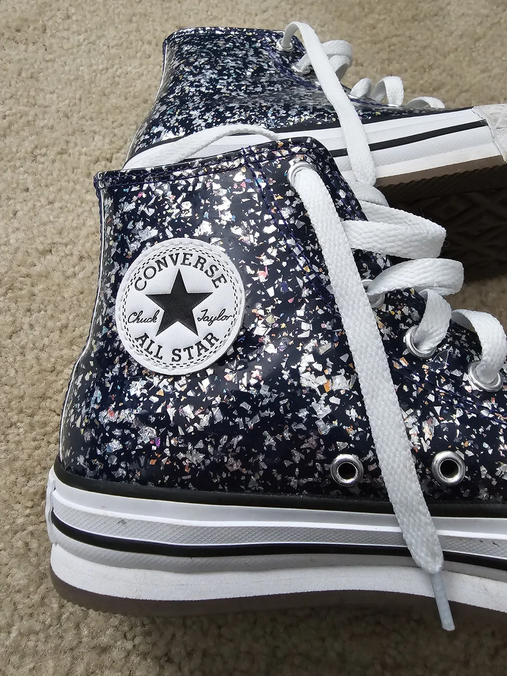 Converse Kids High-Top Glitter Sneakers in Navy and White